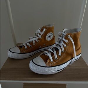 Converse High-Top Sneakers in White and Brown